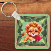 Oerwoud Baby Leeuw met een rood hart Sleutelhanger (Voorkant)