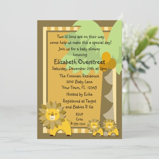 Oerwoud Baby Lion Twins Shower Party Zoo Safari Kaart (Staand voorkant)