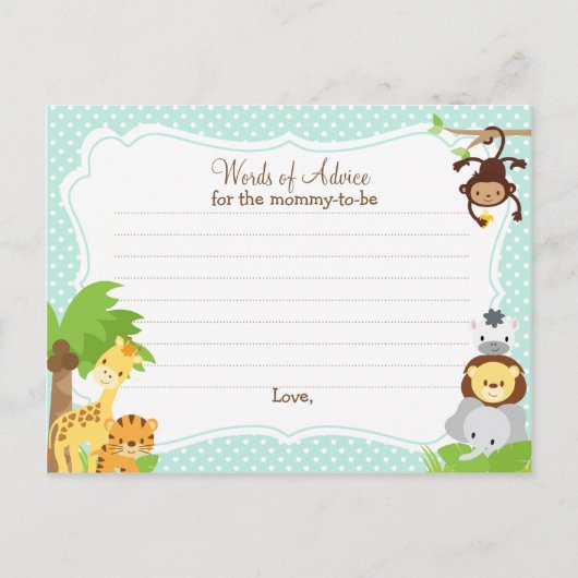 Oerwoud Baby shower Advice Card voor moeder Advieskaart (Voorkant)
