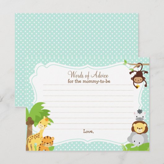 Oerwoud Baby shower Advice Card voor moeder Advieskaart (Voorkant / Achterkant)