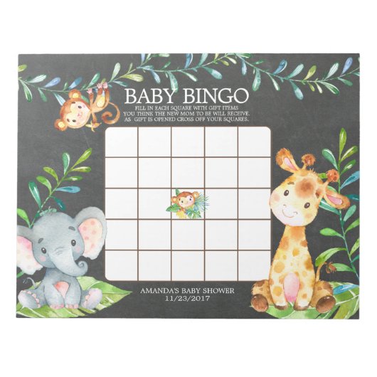 Oerwoud Baby shower Bingo Notitieblok van Chalkboa (Voorkant)
