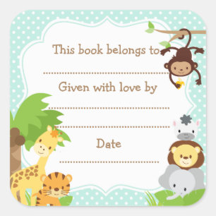 Oerwoud Baby shower Bookplate sticker blauw