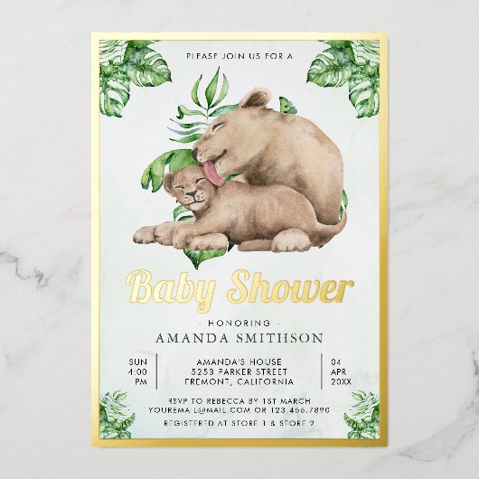 Oerwoud  Baby shower Gold Baby Folie Uitnodiging (Voorkant)