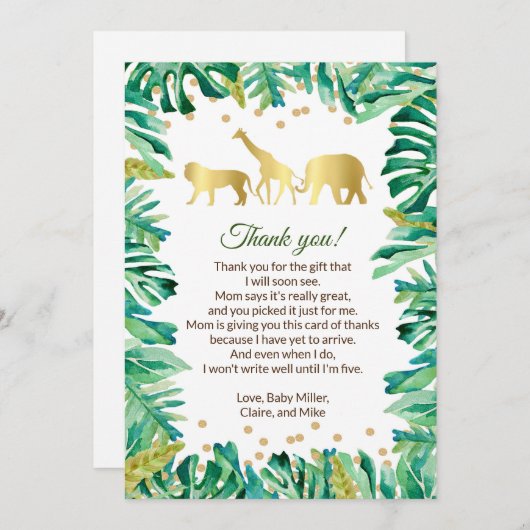 Oerwoud Baby shower Hartelijk dank voor uw kaartje Bedankkaart (Voorkant / Achterkant)