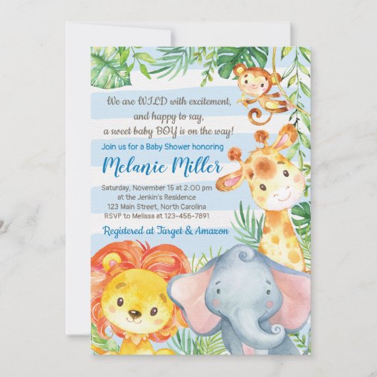 Oerwoud Baby shower Invitation, Boy Elephant Baby Kaart (Voorkant)
