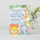 Oerwoud Baby shower Invitation, Boy Elephant Baby Kaart (Staand voorkant)