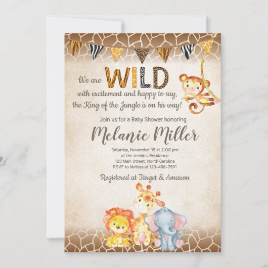 Oerwoud Baby shower Invitation, Boy Elephant Baby Kaart (Voorkant)