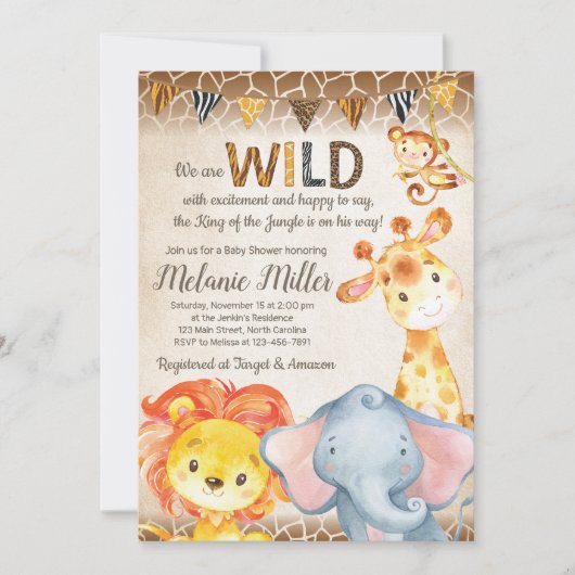 Oerwoud Baby shower Invitation, Boy Elephant Baby Kaart (Voorkant)