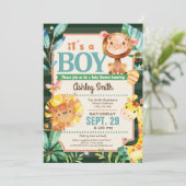 Oerwoud Baby shower Invitation Boy Kaart (Staand voorkant)