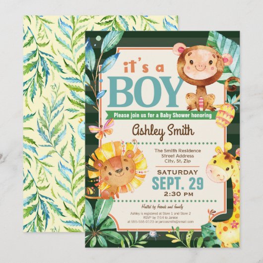 Oerwoud Baby shower Invitation Boy Kaart (Voorkant / Achterkant)