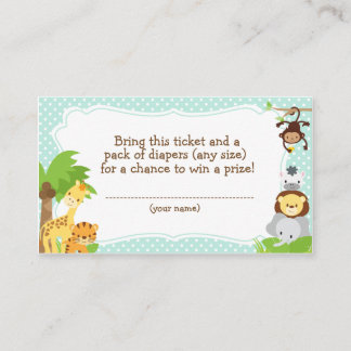 Oerwoud Baby shower Luier Raffle ticket blauw Informatiekaartje