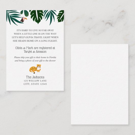 Oerwoud baby shower over lange afstand invoegen informatiekaartje (Voorkant / Achterkant)