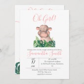 Oerwoud Baby shower Roze Hippo Kaart (Voorkant / Achterkant)