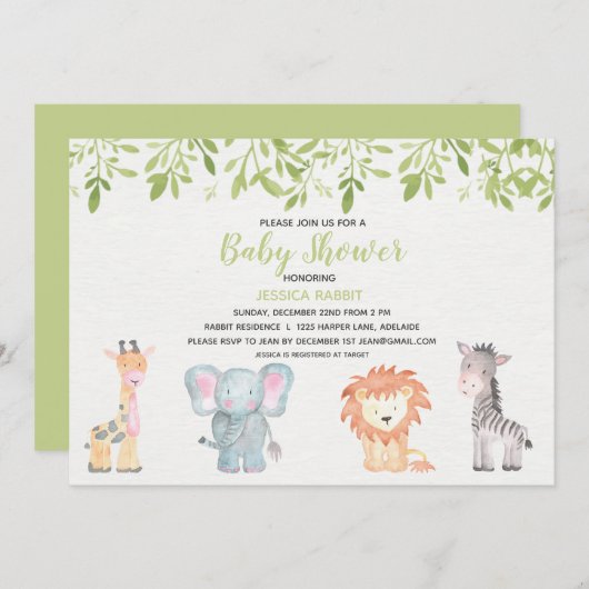 Oerwoud Baby shower Uitnodiging (Voorkant / Achterkant)