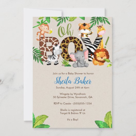 Oerwoud Baby shower Uitnodiging - Jongen Baby show (Voorkant)