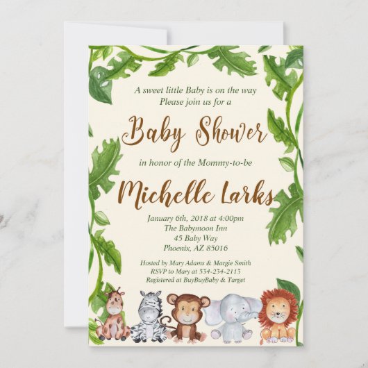 Oerwoud Baby shower Uitnodiging Safari Uitnodiging (Voorkant)