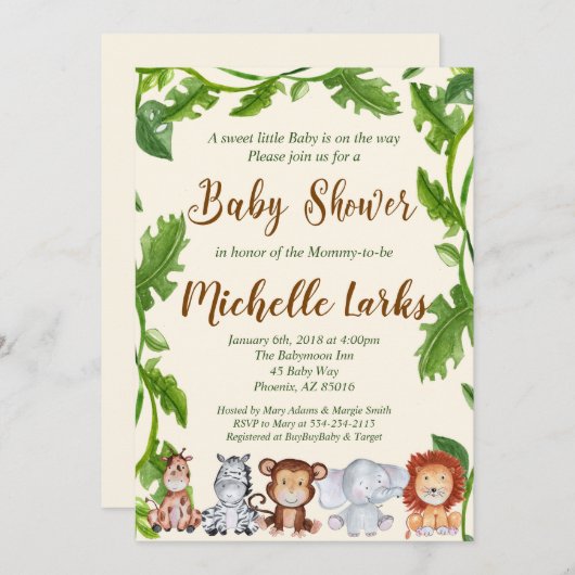 Oerwoud Baby shower Uitnodiging Safari Uitnodiging (Voorkant / Achterkant)