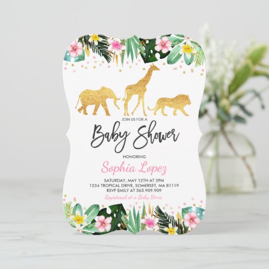Oerwoud Baby shower Uitnodiging Tropisch Baby show (Staand voorkant)