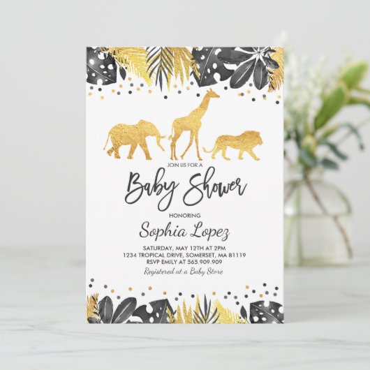 Oerwoud Baby shower Uitnodiging Tropisch Baby show (Staand voorkant)