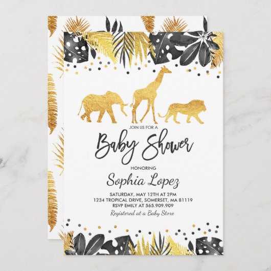 Oerwoud Baby shower Uitnodiging Tropisch Baby show (Voorkant / Achterkant)