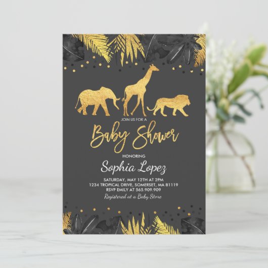 Oerwoud Baby shower Uitnodiging Tropisch Baby show (Staand voorkant)