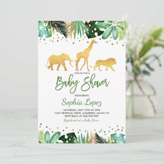 Oerwoud Baby shower Uitnodiging Tropisch Baby show (Staand voorkant)
