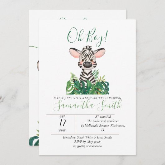 Oerwoud Baby shower Zebra Kaart (Voorkant / Achterkant)