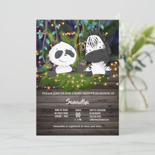 Oerwoud baby zebra panda beer wijngroen licht kaart (Staand voorkant)