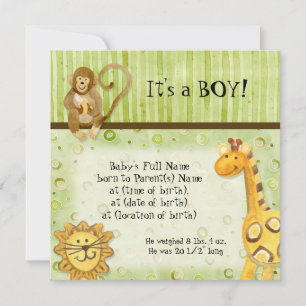 Oerwoud baby's, geboorteaankondiging jongen kaart