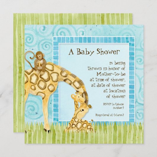 Oerwoud Baby's, Giraffe Baby shower Uitnodiging (Voorkant / Achterkant)