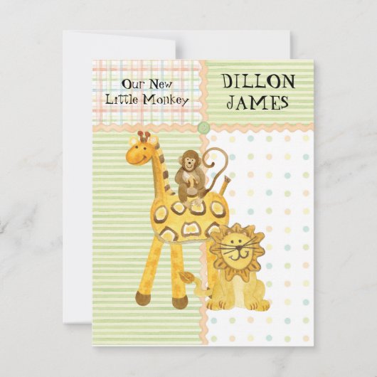 Oerwoud Baby's, Jongen Baby Geboorteaankondiging 3 Kaart (Achterkant)