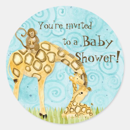 Oerwoud Baby's, Jongen Baby shower Stickers - Blau (Voorkant)