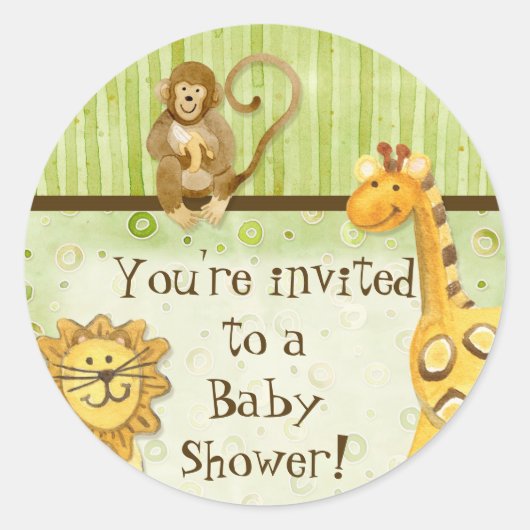 Oerwoud Baby's, Jongen Baby shower Stickers - Groe (Voorkant)