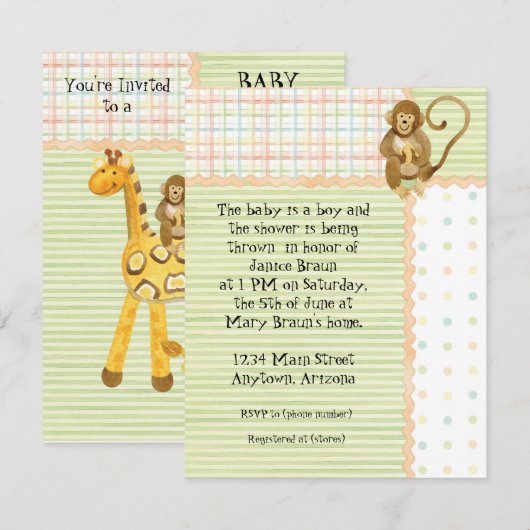 Oerwoud Baby's, Jongen Baby shower Uitnodiging 3- (Voorkant / Achterkant)