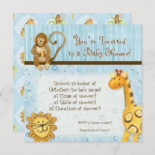 Oerwoud Baby's, Jongen Baby shower Uitnodiging - B (Voorkant / Achterkant)