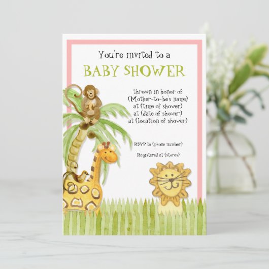 Oerwoud baby's, jongen Baby shower uitnodiging - G (Staand voorkant)