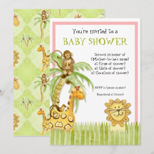 Oerwoud baby's, jongen Baby shower uitnodiging - G (Voorkant / Achterkant)