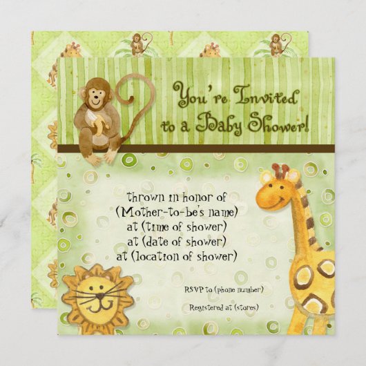 Oerwoud baby's, jongen Baby shower uitnodiging - G (Voorkant / Achterkant)