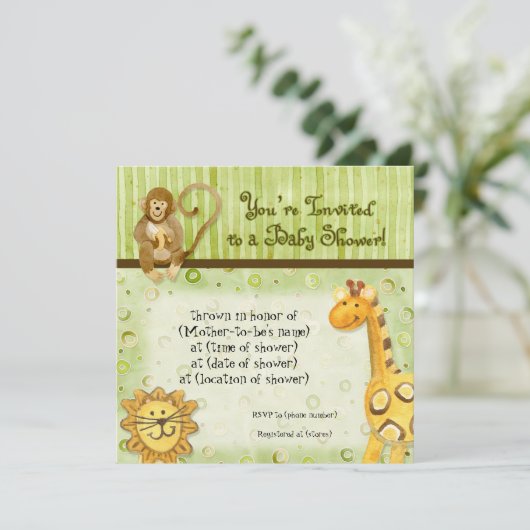 Oerwoud baby's, jongen Baby shower uitnodiging - G (Staand voorkant)