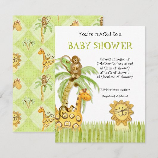 Oerwoud baby's, jongen Baby shower uitnodiging - G (Voorkant / Achterkant)