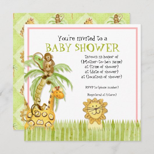 Oerwoud Baby's, Meisje Baby shower Uitnodiging - G (Voorkant / Achterkant)
