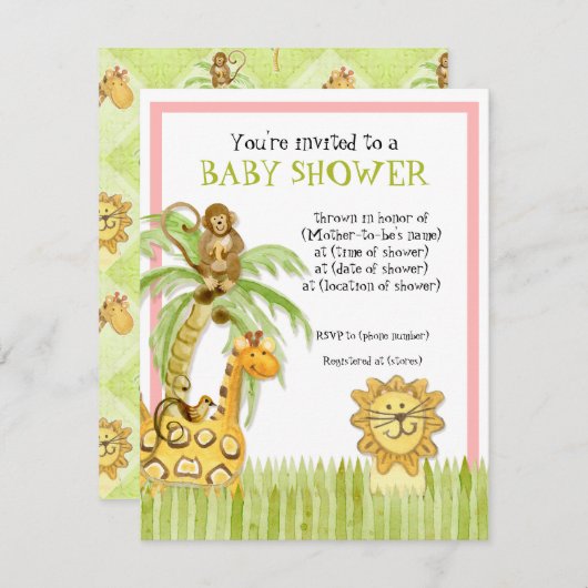 Oerwoud Baby's, Meisje Baby shower Uitnodiging - G (Voorkant / Achterkant)