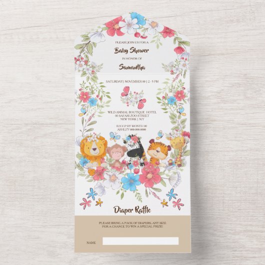 Oerwoud baby's schattige safari tropische partij all in one uitnodiging (Binnen)