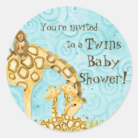 Oerwoud Baby's, Twins Baby shower Stickers - Blauw (Voorkant)
