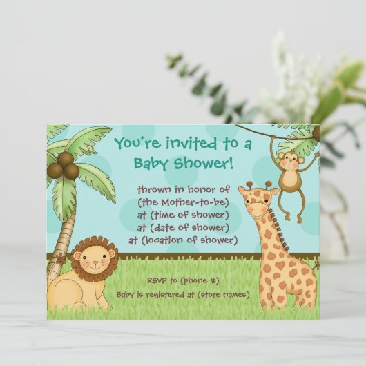 Oerwoud baby's - Uitnodiging tot Baby shower (Staand voorkant)