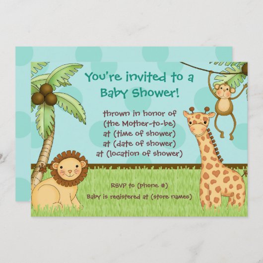 Oerwoud baby's - Uitnodiging tot Baby shower (Voorkant / Achterkant)