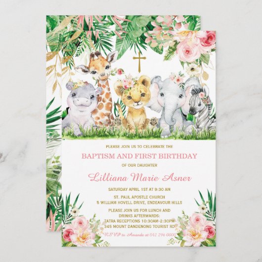 Oerwoud Baptisme en eerste uitnodiging voor meisje (Voorkant / Achterkant)