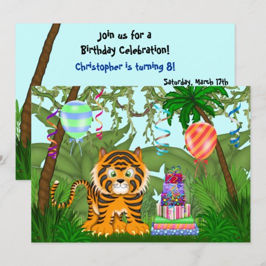 Oerwoud Bengal Tiger Birthday Party Kaart (Voorkant / Achterkant)