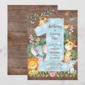 Oerwoud Big One Boys Verjaardagsuitnodiging Kaart (Voorkant / Achterkant)