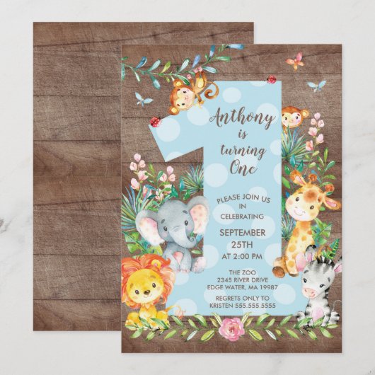 Oerwoud Big One Boys Verjaardagsuitnodiging Kaart (Voorkant / Achterkant)